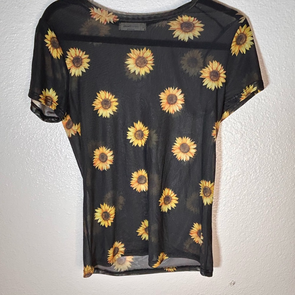 Super Cute Sweetlilac Sunflower Print Sheer Black Top